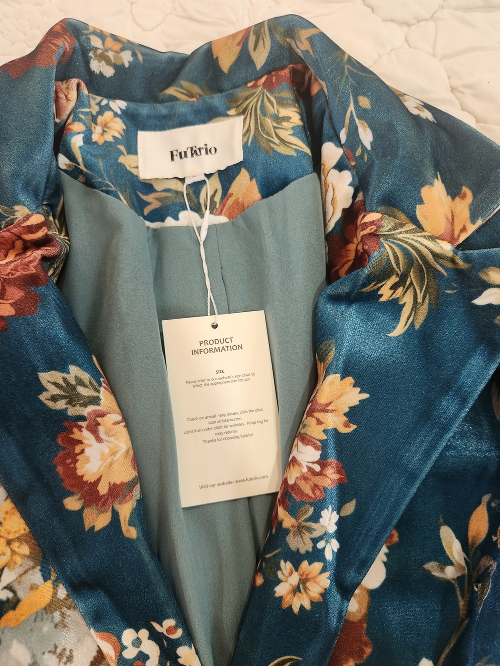 Futario Floral Velvet Tailored Blazer Jacket - Teal - Picture 5 of 14